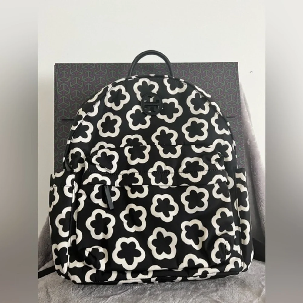 TORY BURCH• ELLA NYLON BACKPACK• IVORY BLACK FLORAL